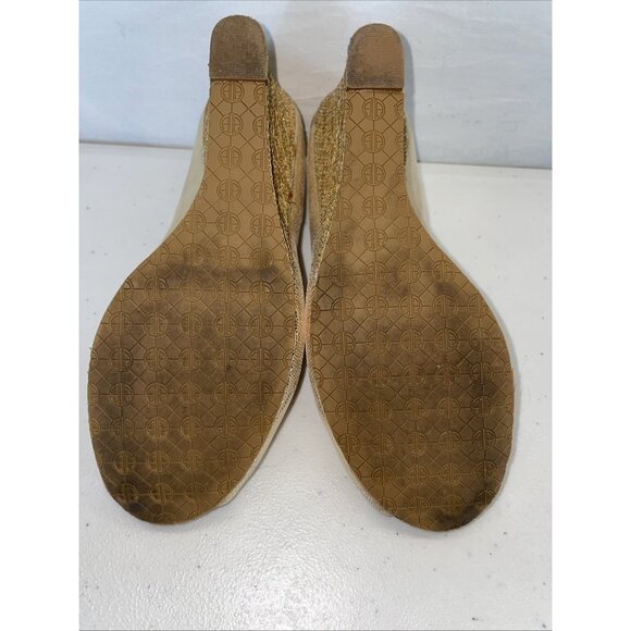 Lilly Pulitzer Sz 7.5 Gold Resort Chic Peep Toe Wedge Pumps Womens Shoes Leather - Picture 7 of 8